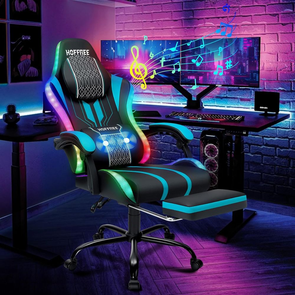 Massage - Cadeira Gamer com Luzes LED, Alto-falantes